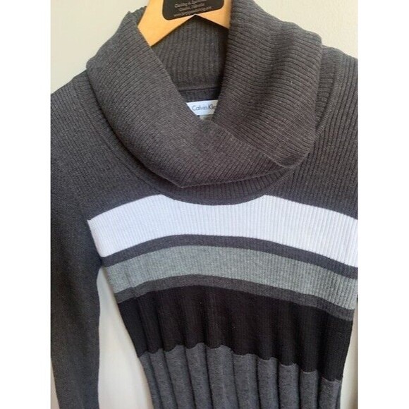 Calvin Klein Sweater Dress Womens Medium Gray Knit Cottage Core Academia - Picture 4 of 11